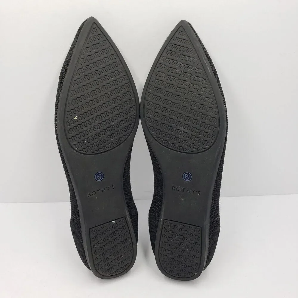 Rothys The Point Black Knit Flats 8.5 Womens Pointed Toe Washable Ballet Shoes